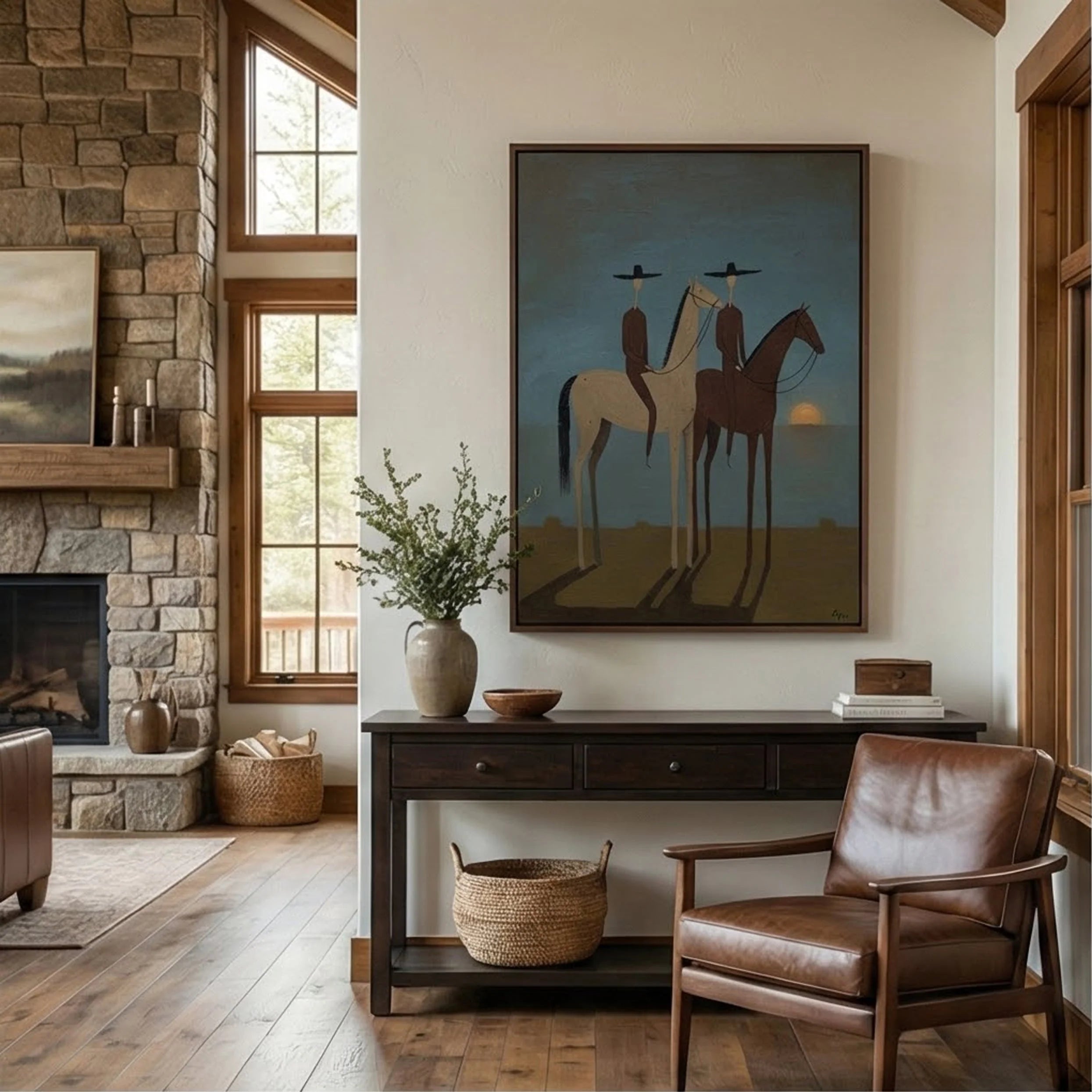 SunSet Horse Riders Wall Art – Modern Equestrian Canvas Painting #HA200