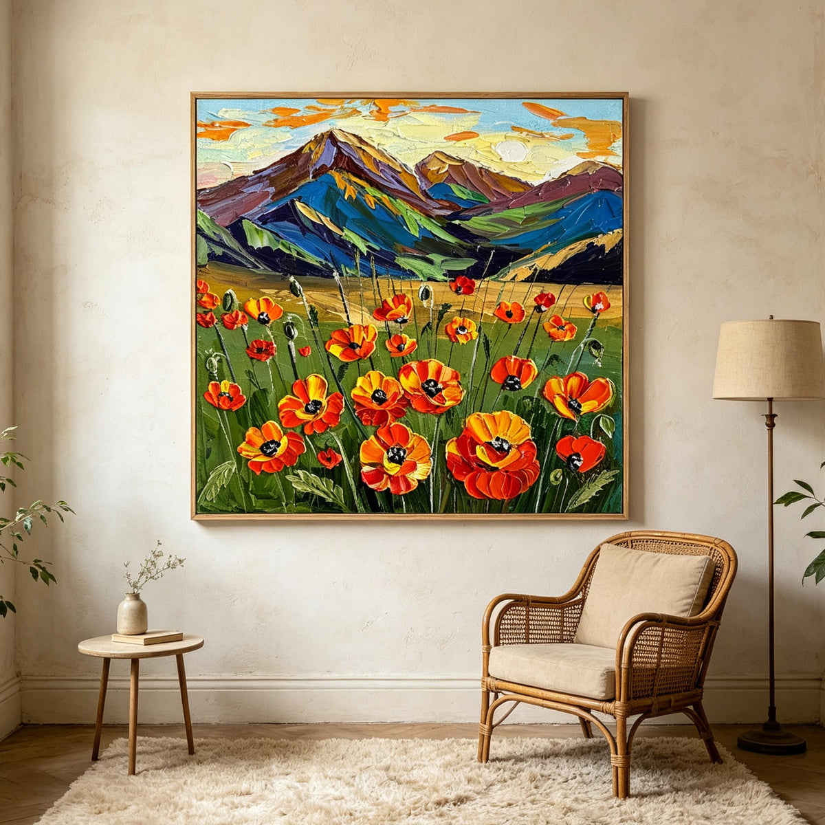 Poppy Mountain Landscape Wall Art #FL079