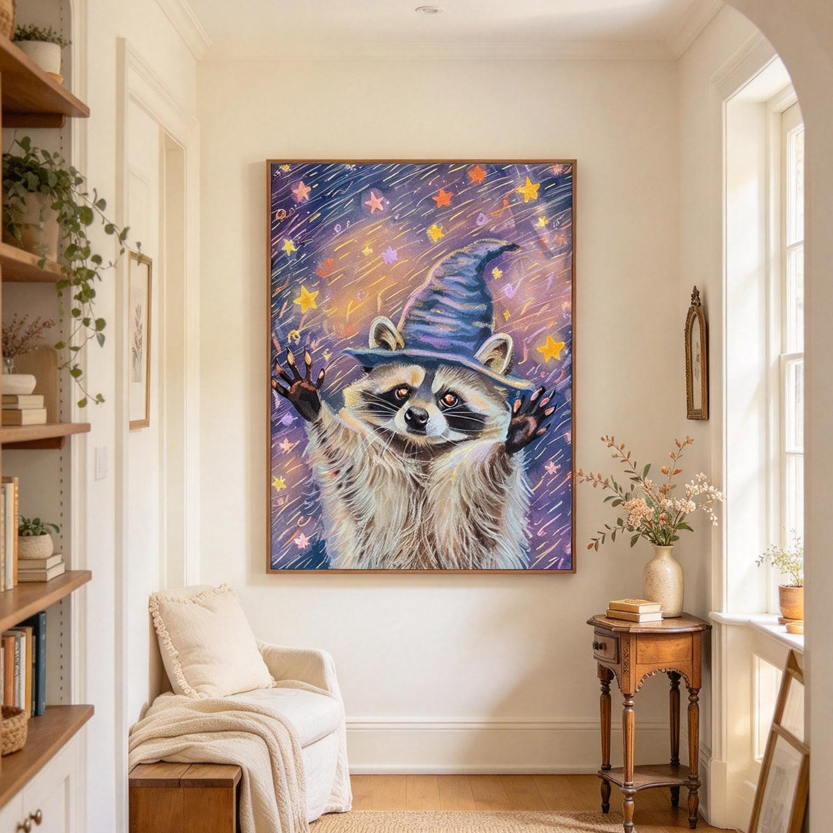 Whimsical Raccoon Wizard Wall Art #AN025