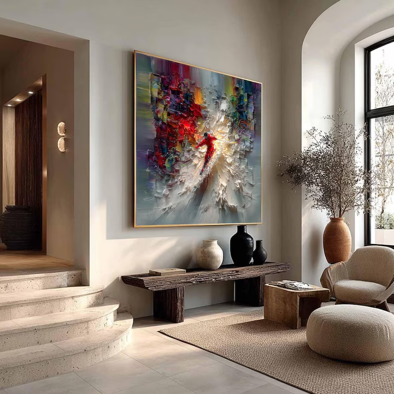 Into the Light — Colorful Impasto Skier Canvas Wall Art #PP005