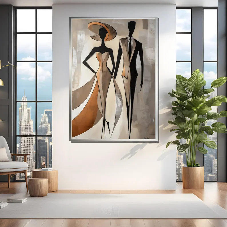 Modern Fashion Wall Art – Elegant Couple Abstract Canvas #MA034