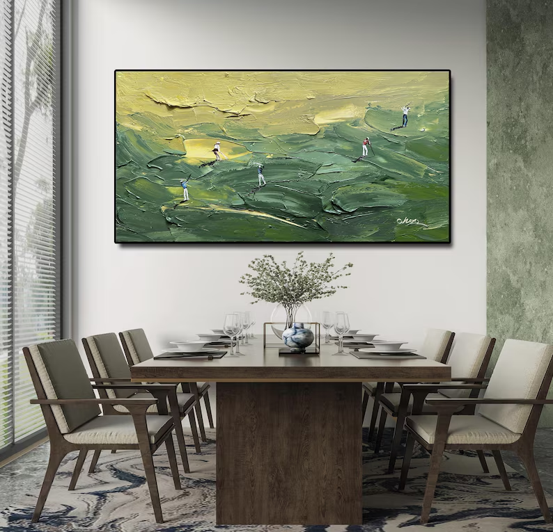 Abstract Golf Wall Art – Textured Green Landscape Canvas #CP022