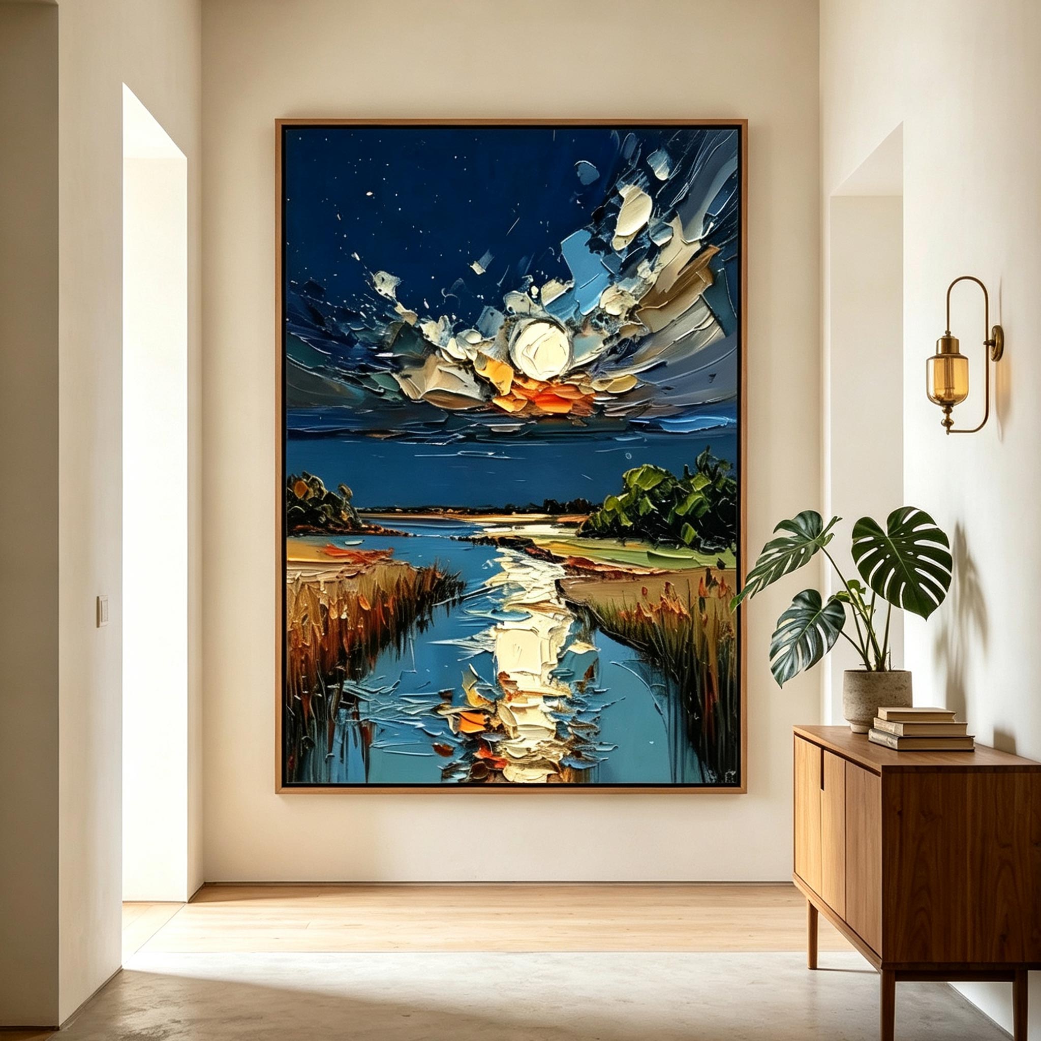Moonlit River – Heavy Impasto Landscape Painting #LP001