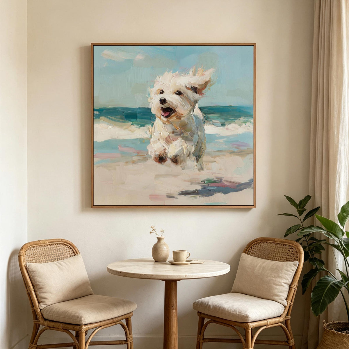 Running Westie on the Beach Wall Art #AN023