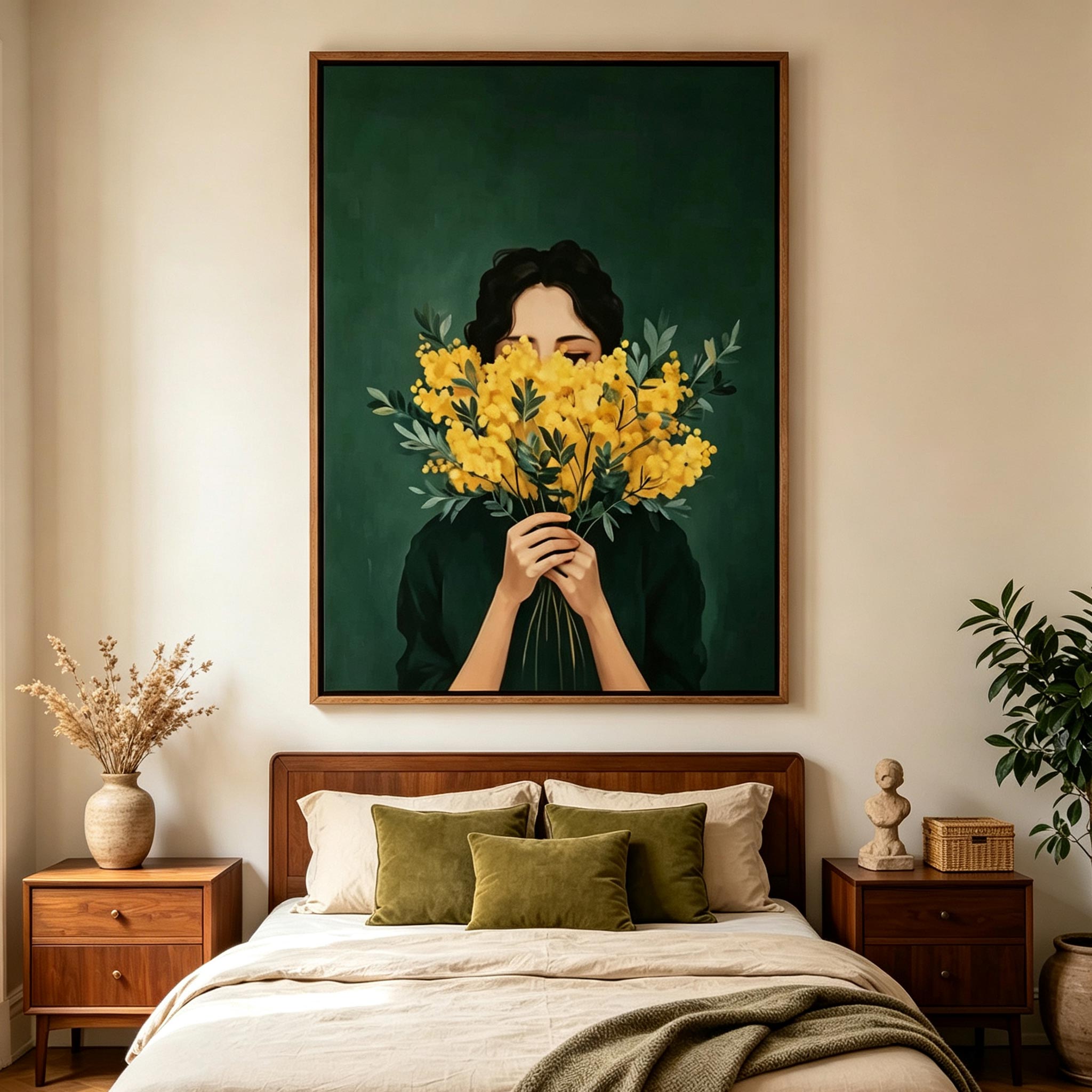 Behind the Mimosa – Modern Illustrative Floral Portrait Painting #CP067