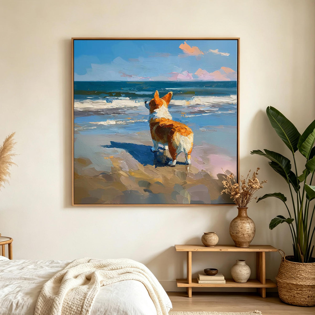 Corgi by the Sea Wall Art #AN024