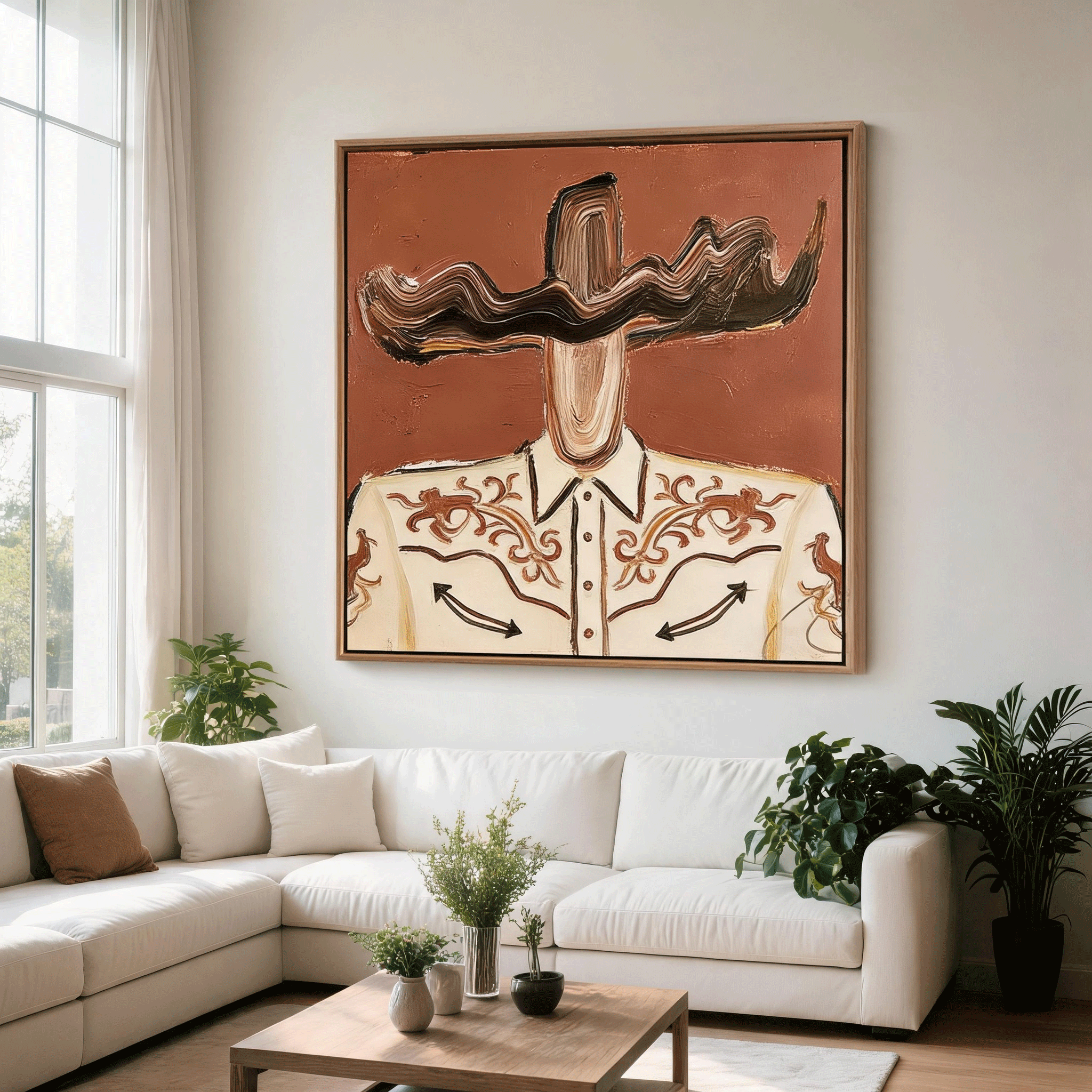 Western Cowboy Portrait Wall Art | Hand-Painted Textured Oil Painting #CP065