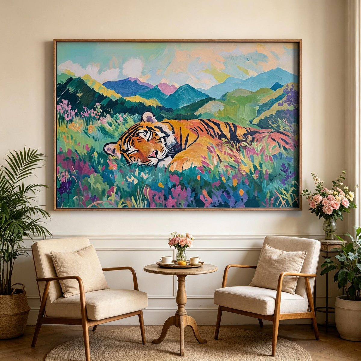 Sleeping Tiger in Mountain Meadow Wall Art #AN007
