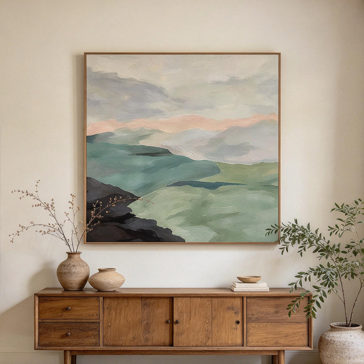 Minimalist Green Hills Landscape Wall Art #LS064