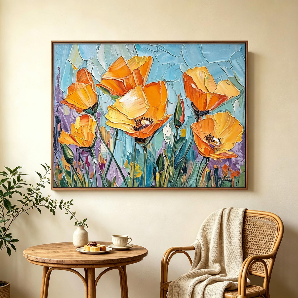 Orange Poppy Flower Wall Art #FL064