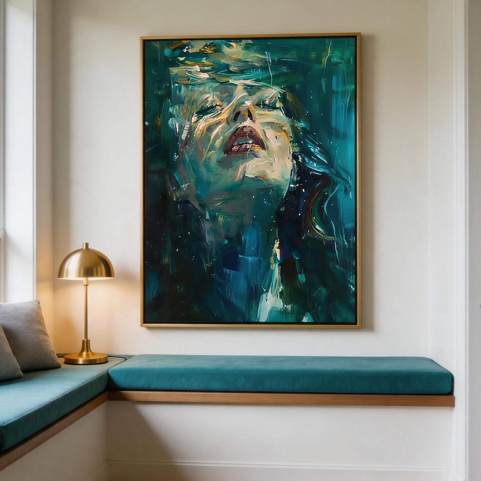 Teal Portrait | Modern Abstract Woman Wall Art #AB023