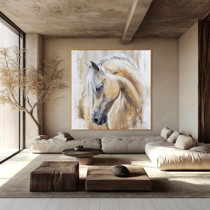 Elegant Horse Wall Art – Neutral Modern Animal Canvas #HA019