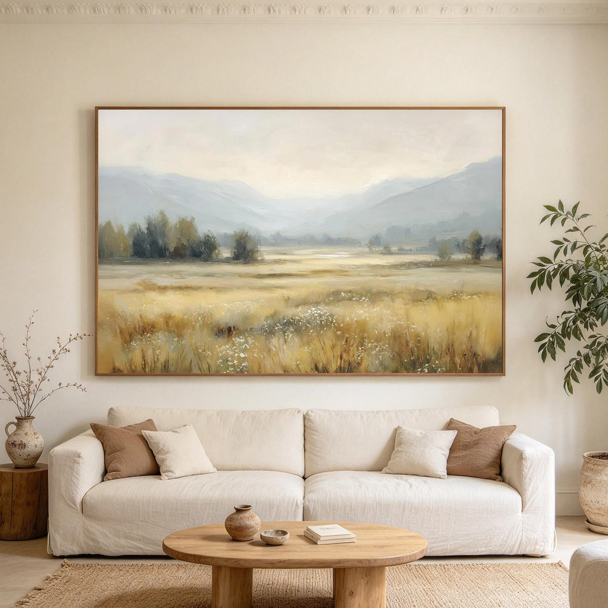 Misty Mountain Meadow Landscape Wall Art #LS073