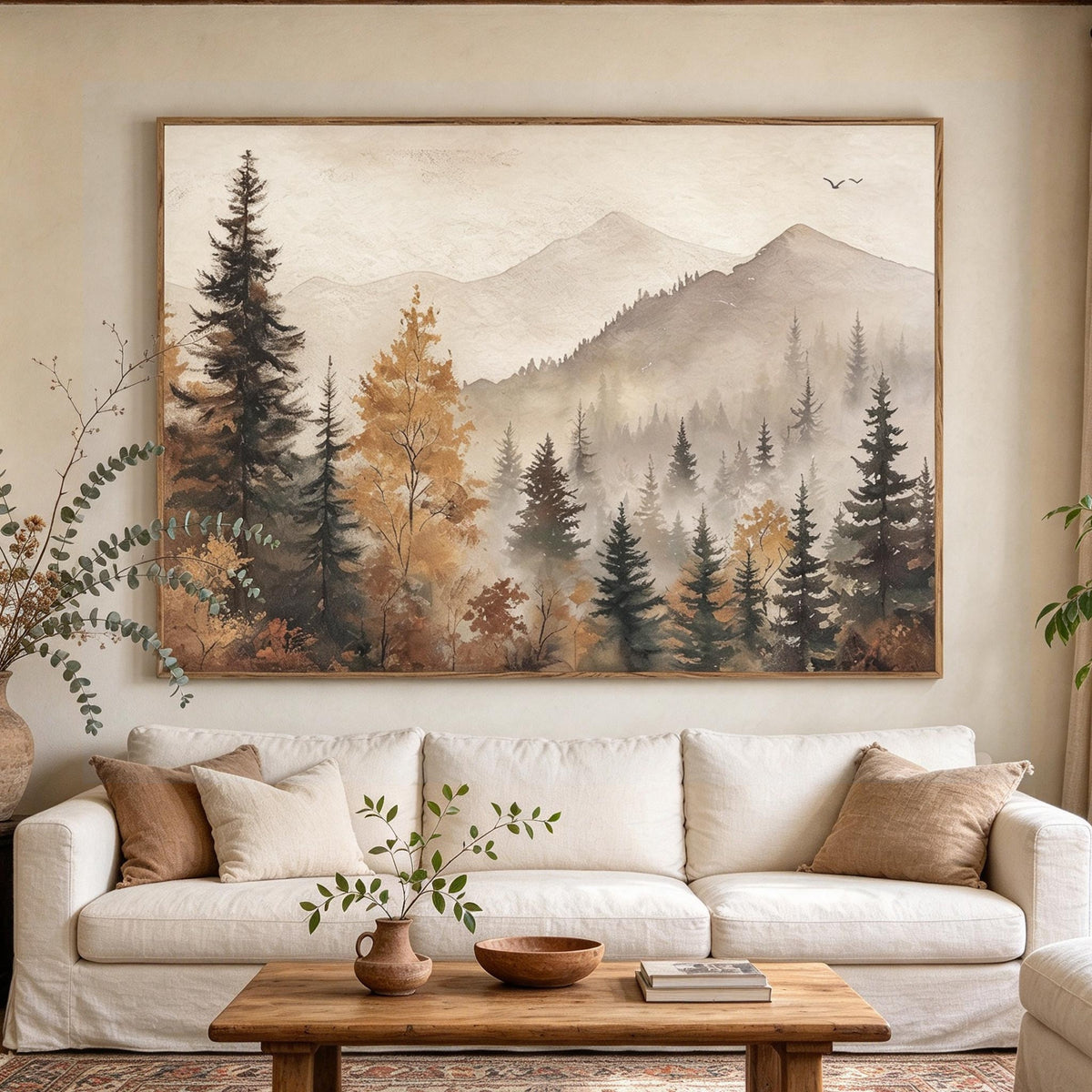 Misty Autumn Mountain Forest Wall Art #LS077