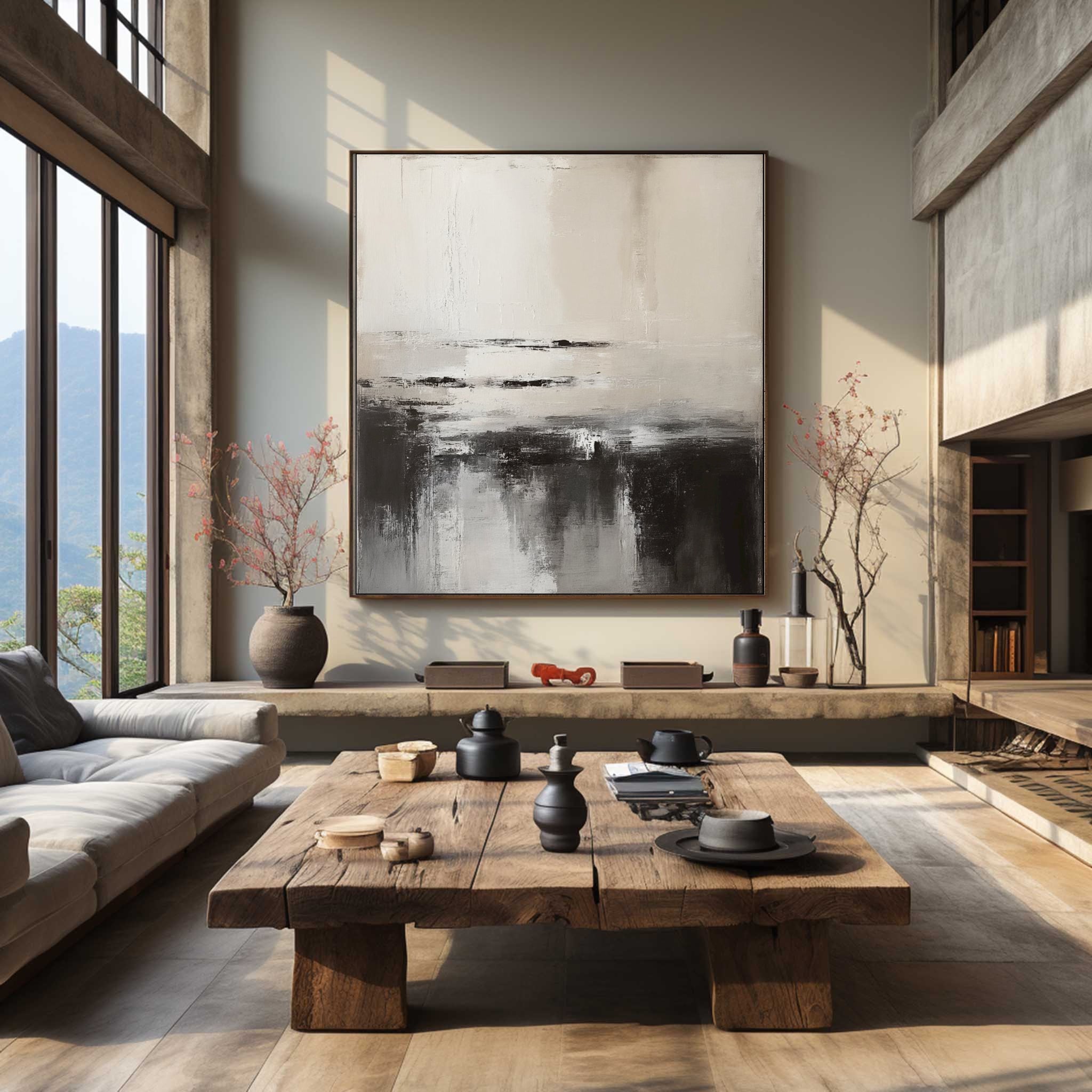 Abstract Landscape With Black White Painting #AB003