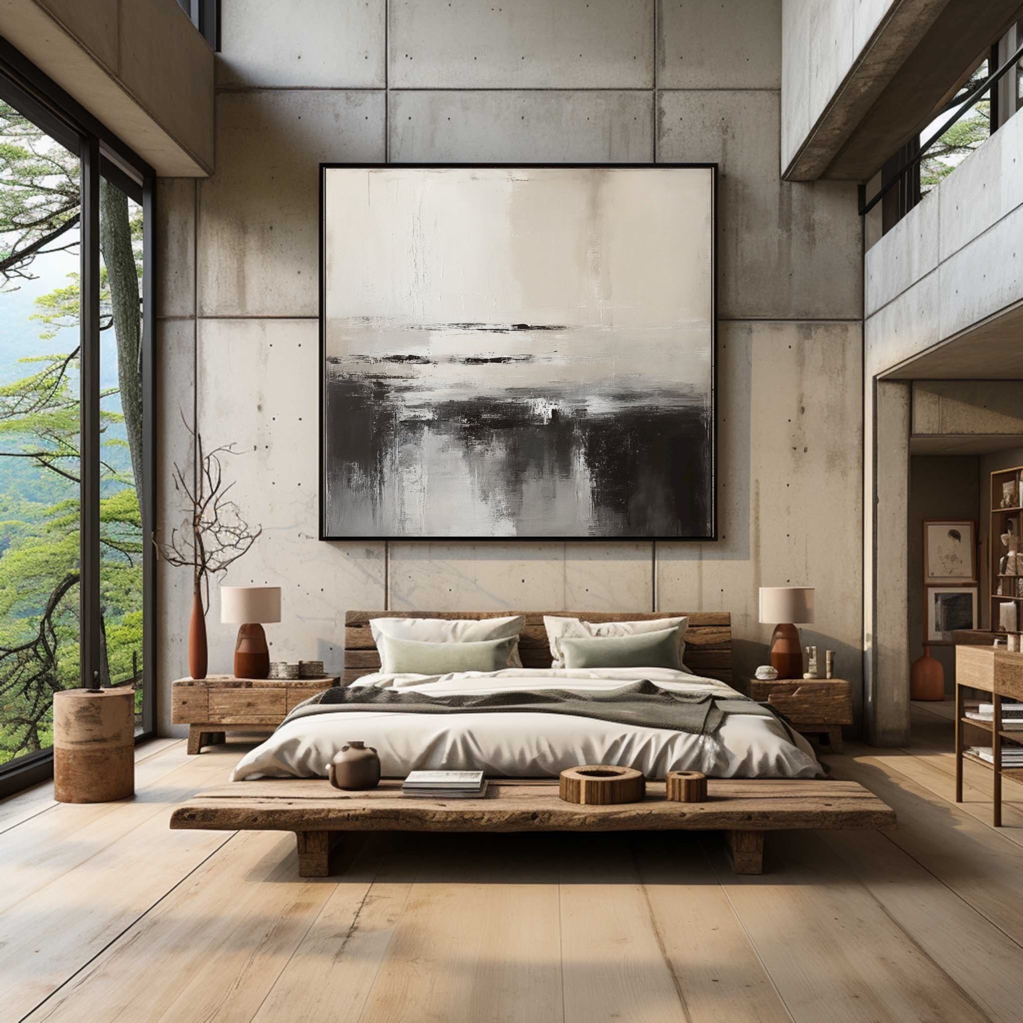 Abstract Landscape With Black White Painting #AB003