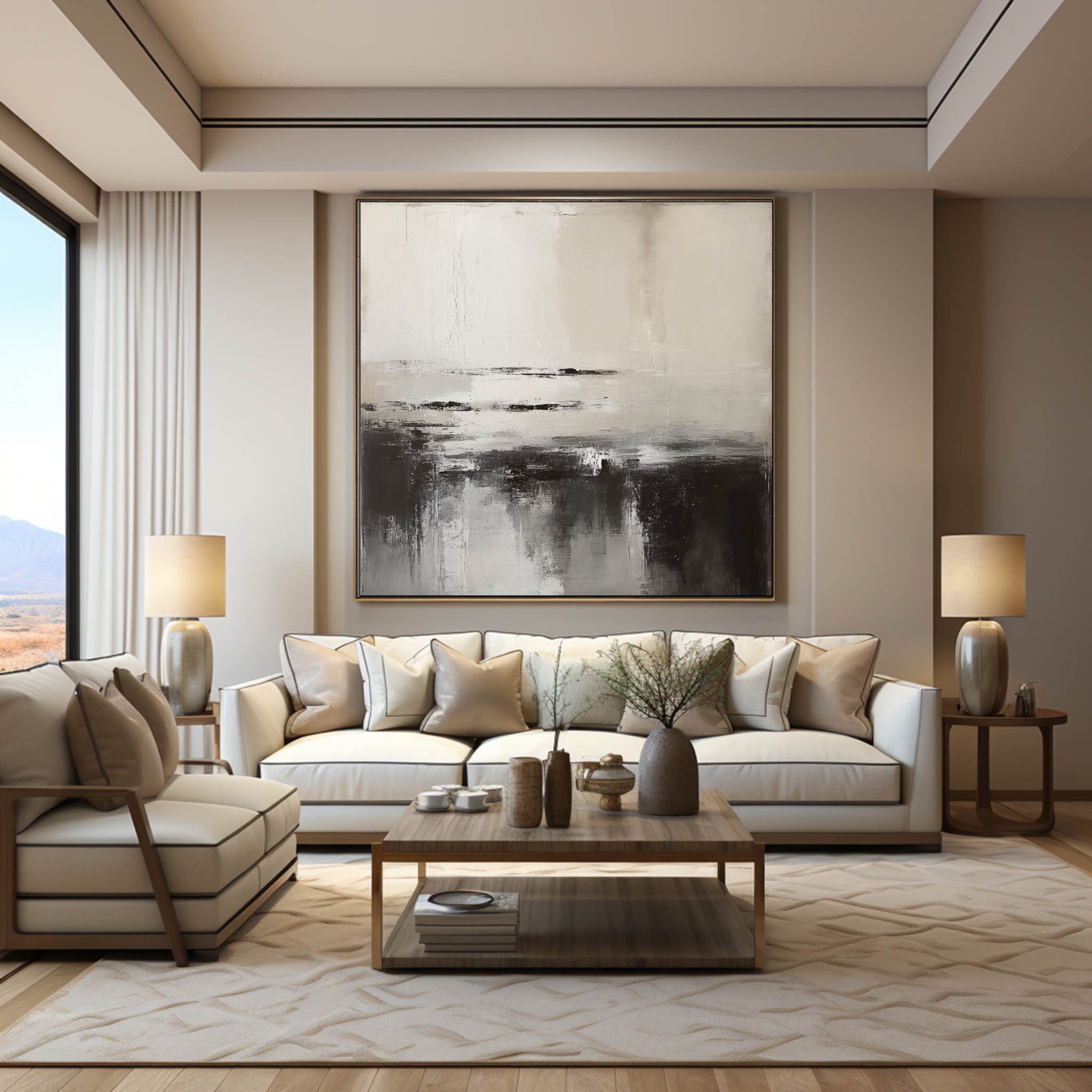 Abstract Landscape With Black White Painting #AB003