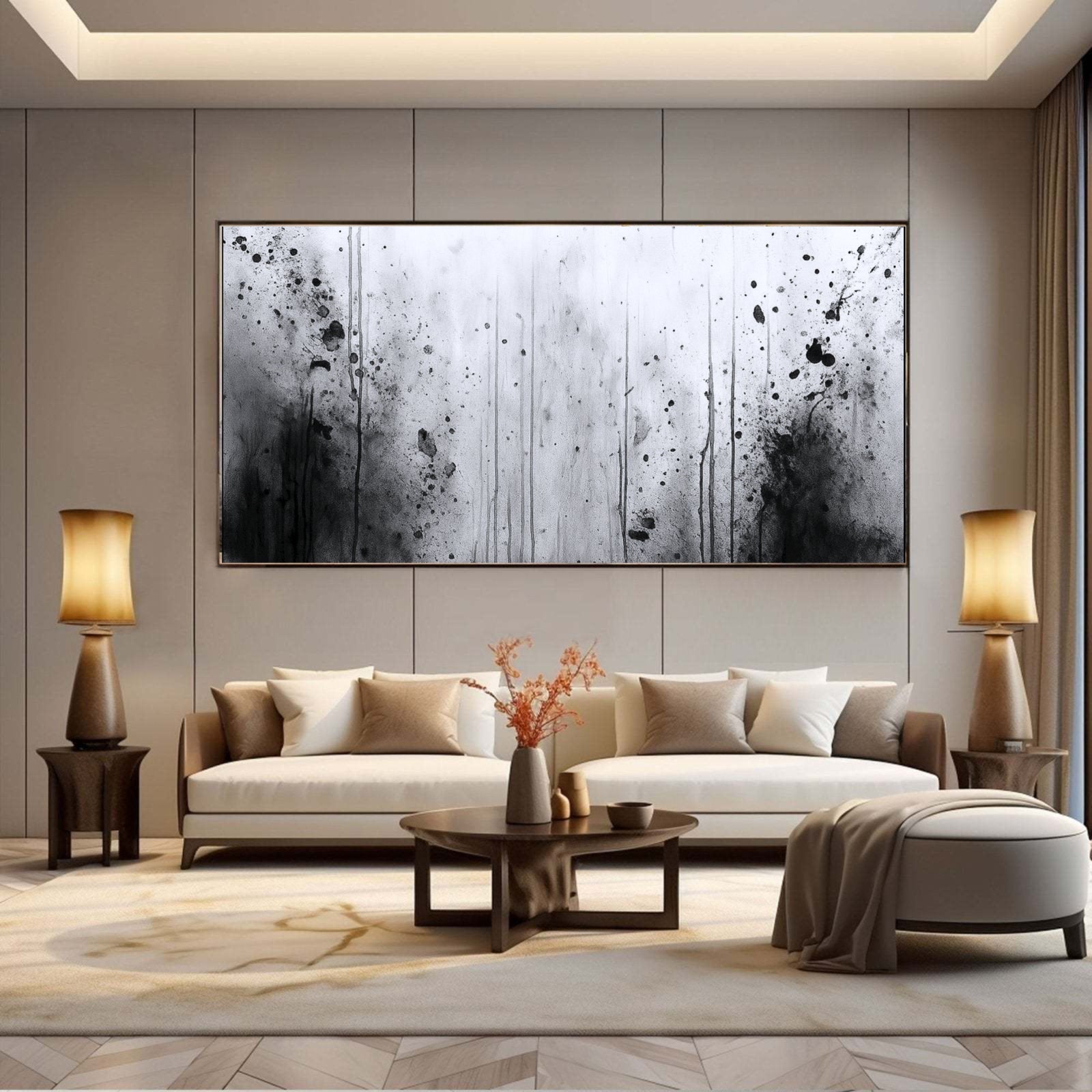 Modern Abstract Black and White Wall Art Painting Minimalist Style #AB010