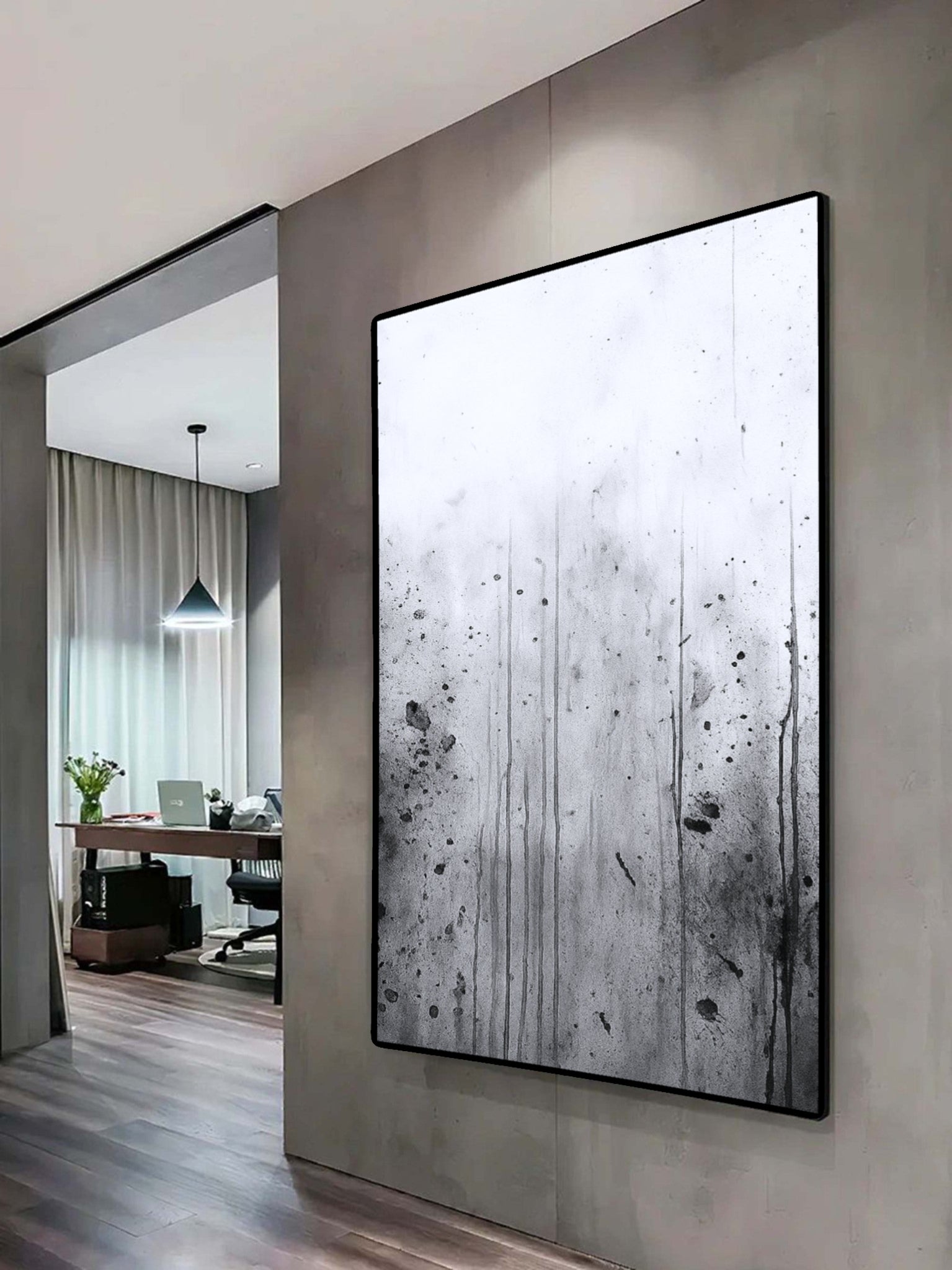 Modern Abstract Black and White Wall Art Painting Minimalist Style #AB010