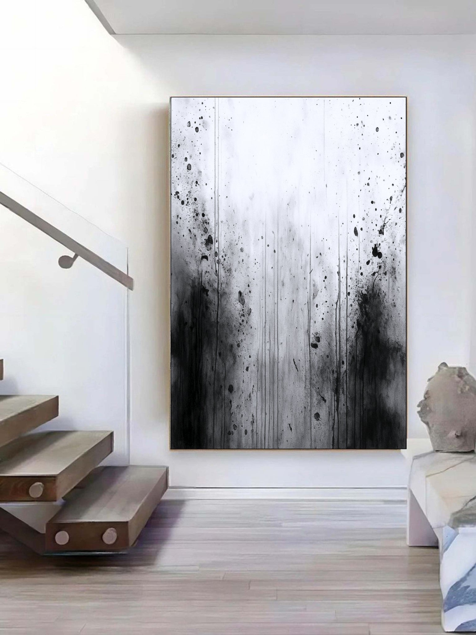 Modern Abstract Black and White Wall Art Painting Minimalist Style #AB010