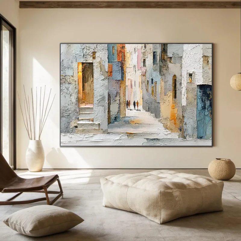 Textured City Street Wall Art – Abstract European Town Canvas #MA035