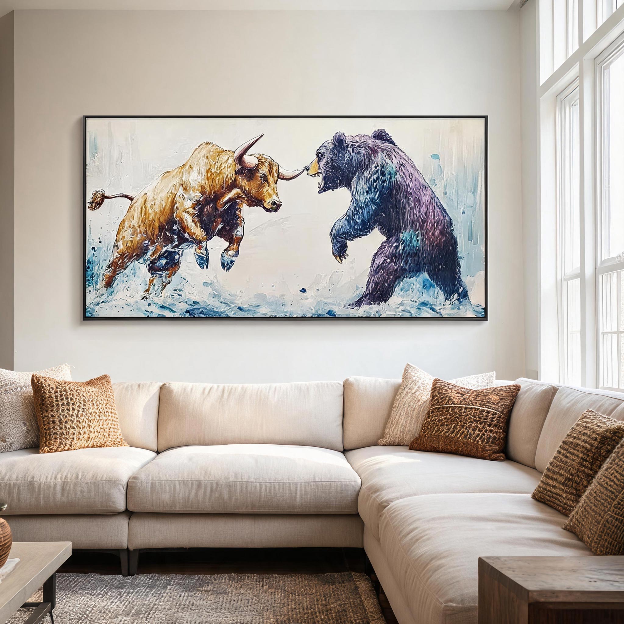 Bull vs Bear | Modern Animal Wall Art #AT042