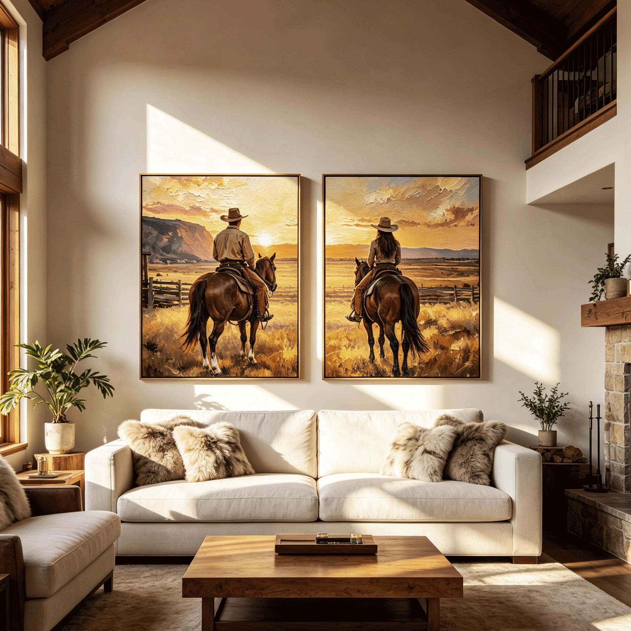 Western Cowboy Horse Rider Wall Art Set | Hand-Painted Oil Painting #HA055