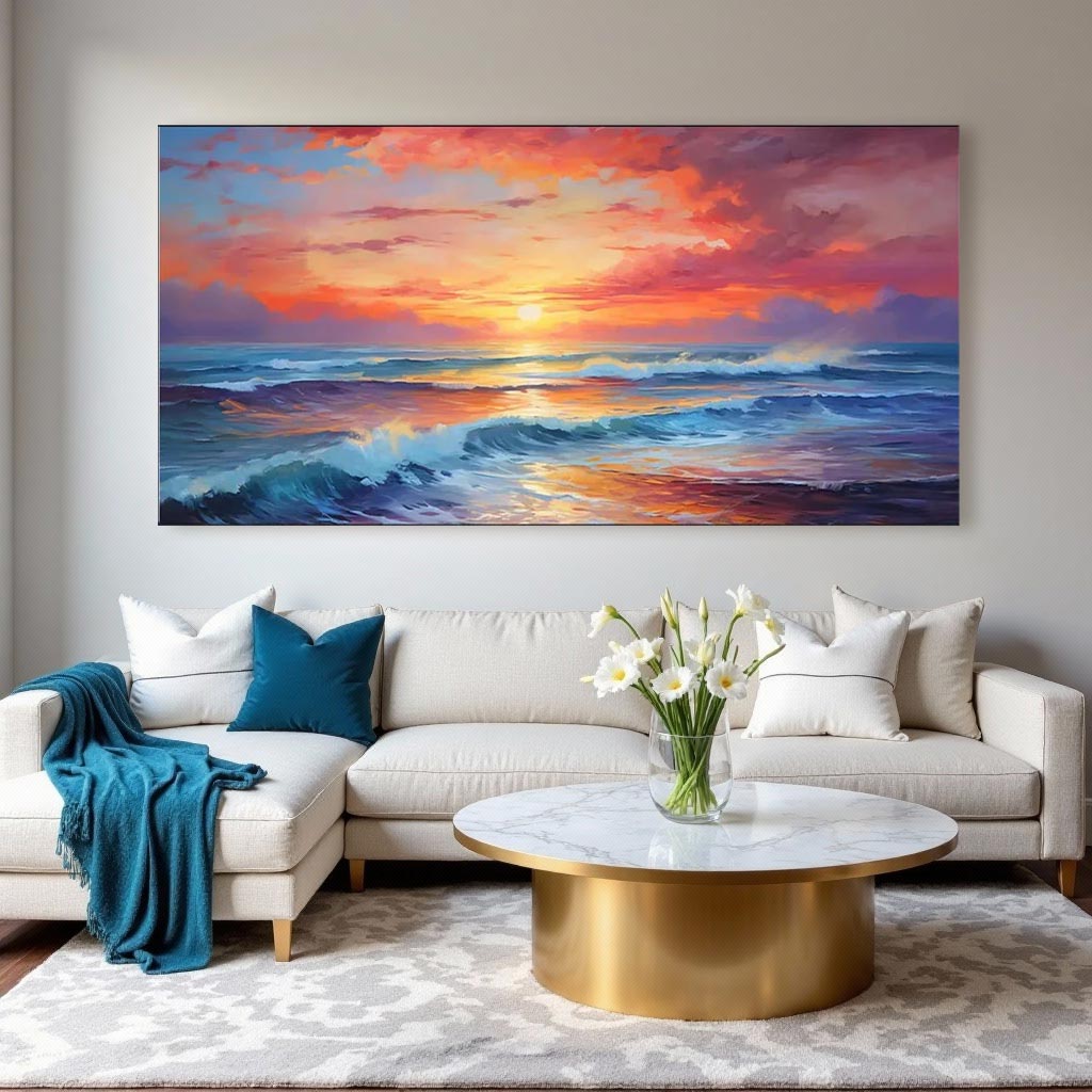 Ocean Sunset Canvas Wall Art – Vibrant Coastal Seascape #AT037