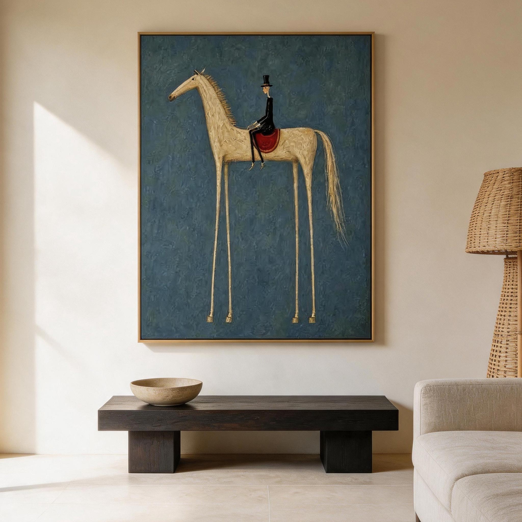 The Gentleman Rider — Pale Horse & Top Hat Canvas Wall Art#HA039