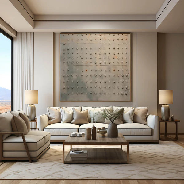 Minimalist Grid Texture Wall Art – Modern Neutral Abstract Canvas Painting #CP026
