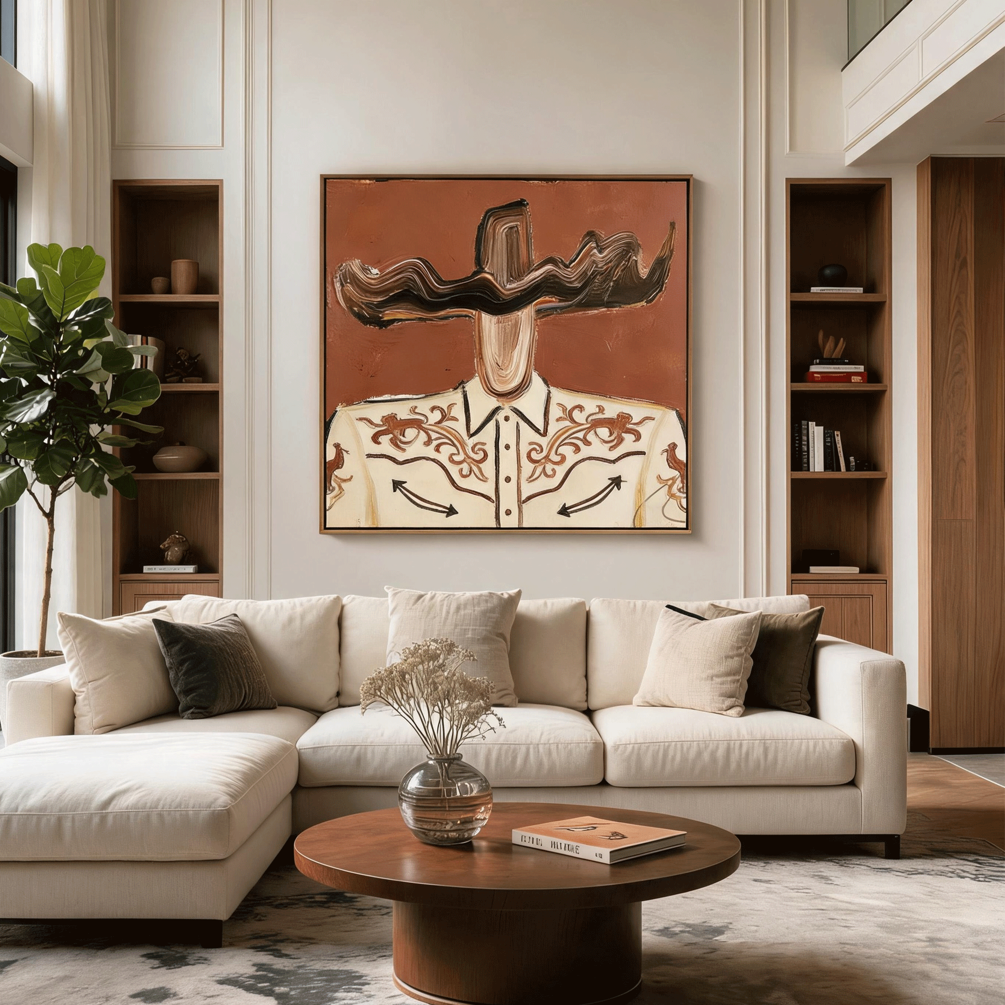 Western Cowboy Portrait Wall Art | Hand-Painted Textured Oil Painting #CP065