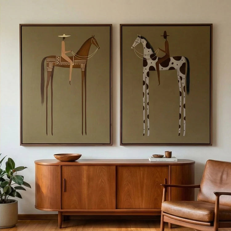 Modern Horse Rider Wall Art Silent Journey Set of 2 #HA025