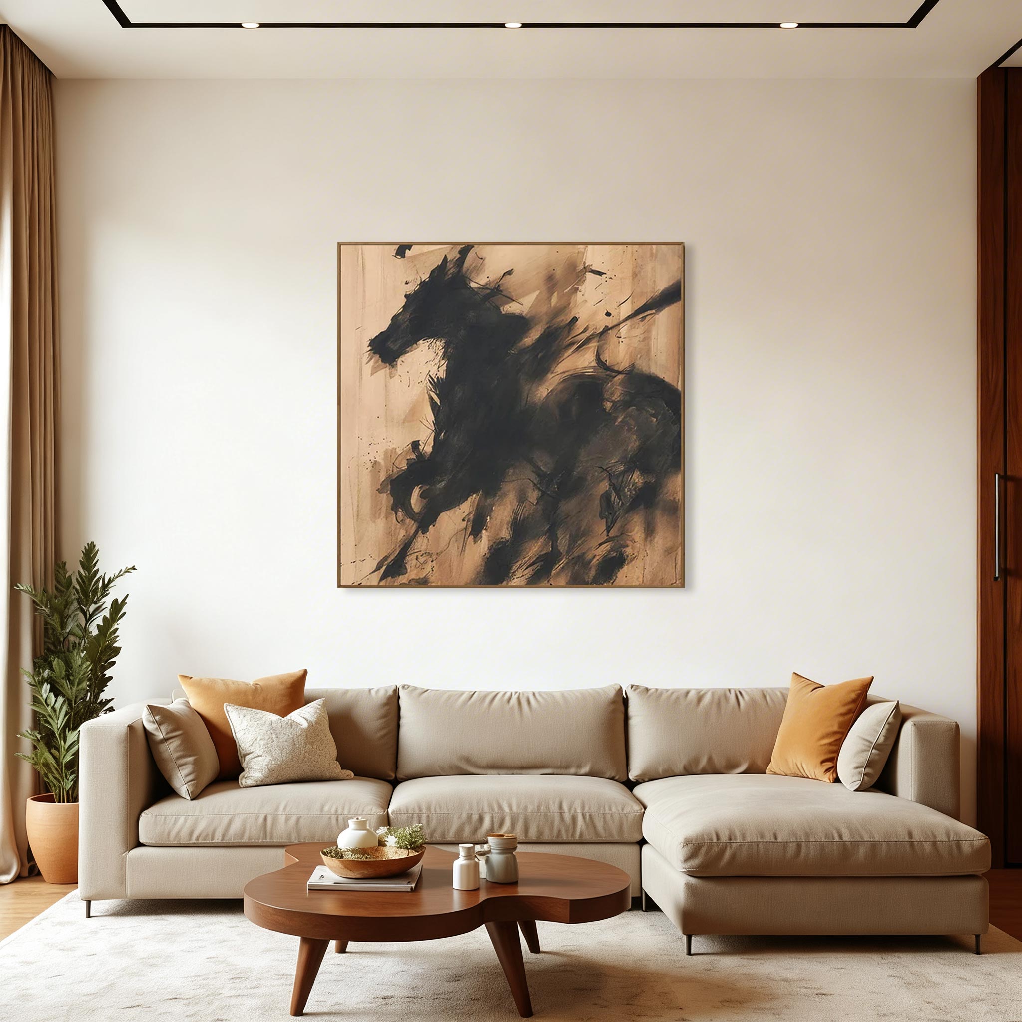 Abstract Black Horse Oil Painting Wall Art #HA009