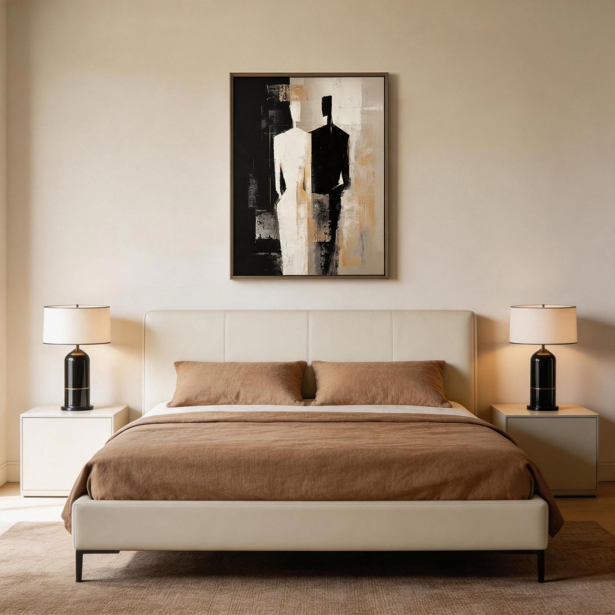 Side by Side — Abstract Dual Figure Canvas Wall Art in Black & Ivory #BA004