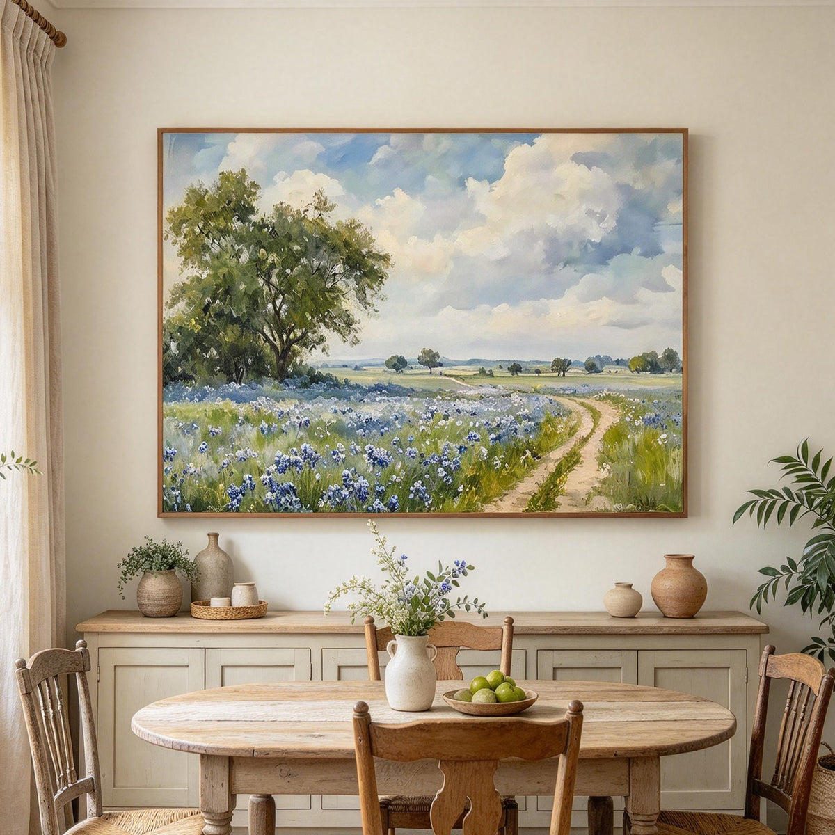 Blue Wildflower Meadow Landscape Wall Art #LS071