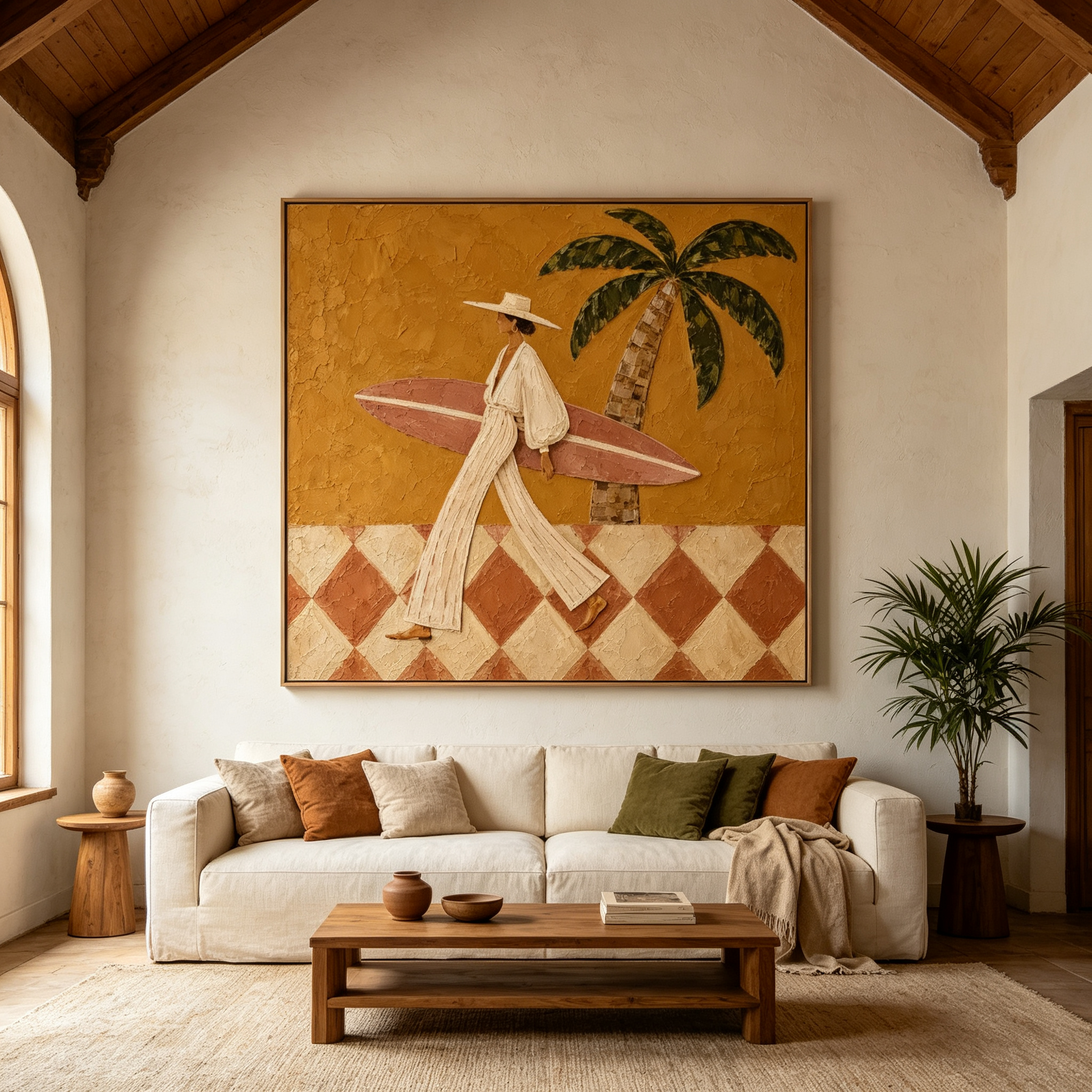 Golden Hour Surfer – Textured Coastal Figurative Painting #CP075