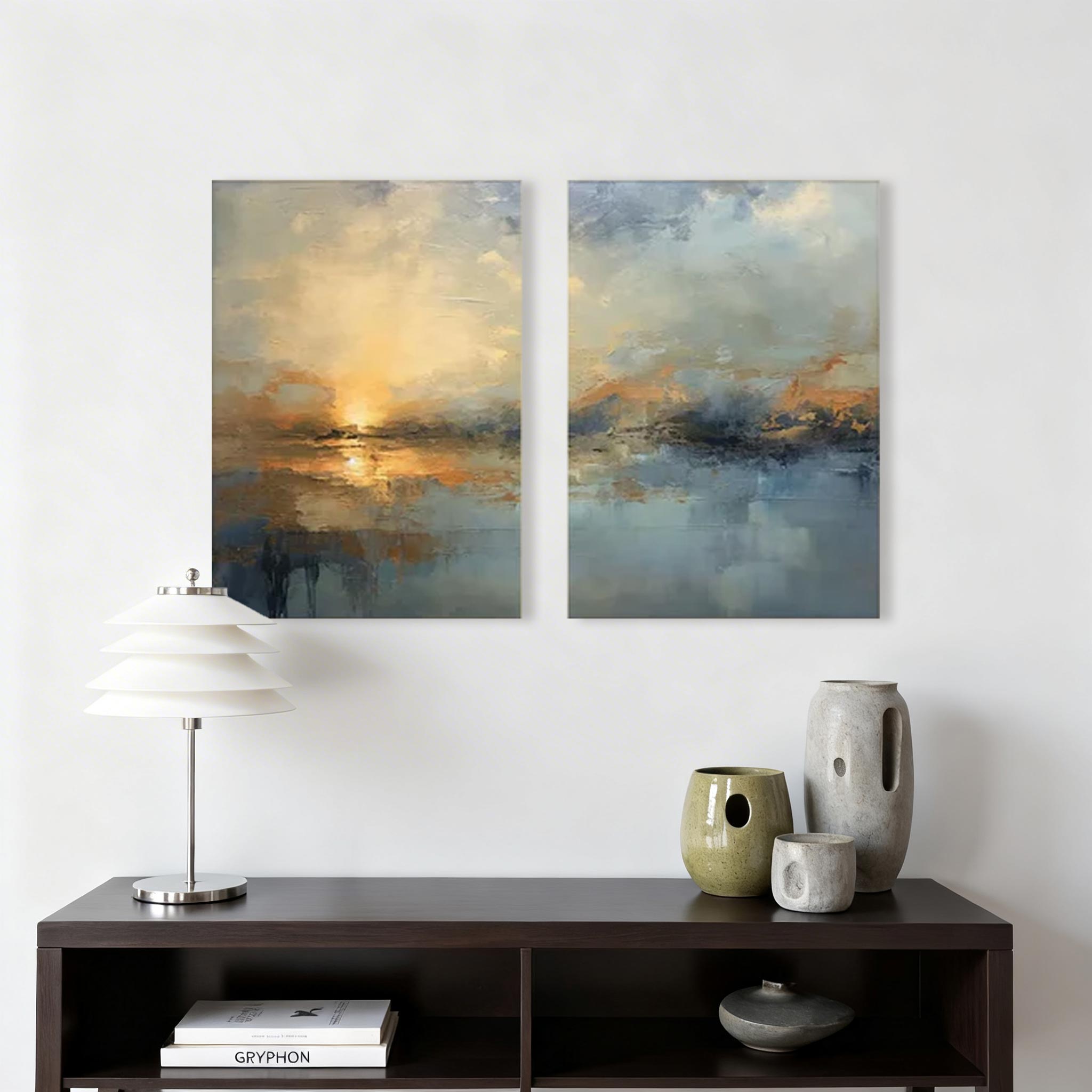 Abstract Sunset Canvas Painting Set of 2 #CP008