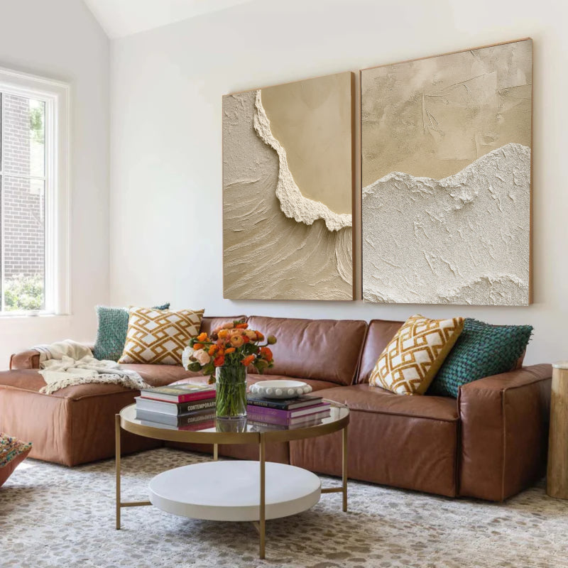 Beige & Brown Textured Minimalist Wall Art Set of 2 #BM001