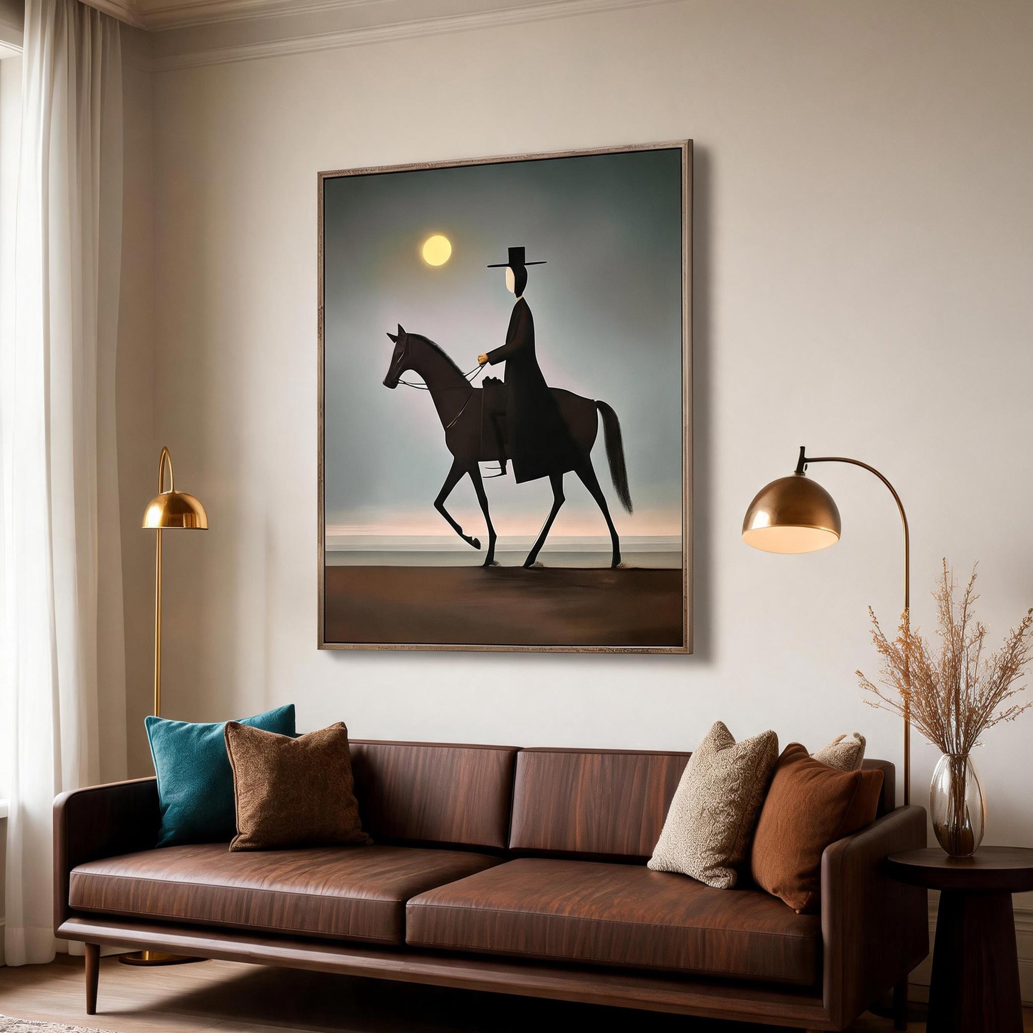 Moonlit Horse Rider | Minimalist Equestrian Wall Art #HA048
