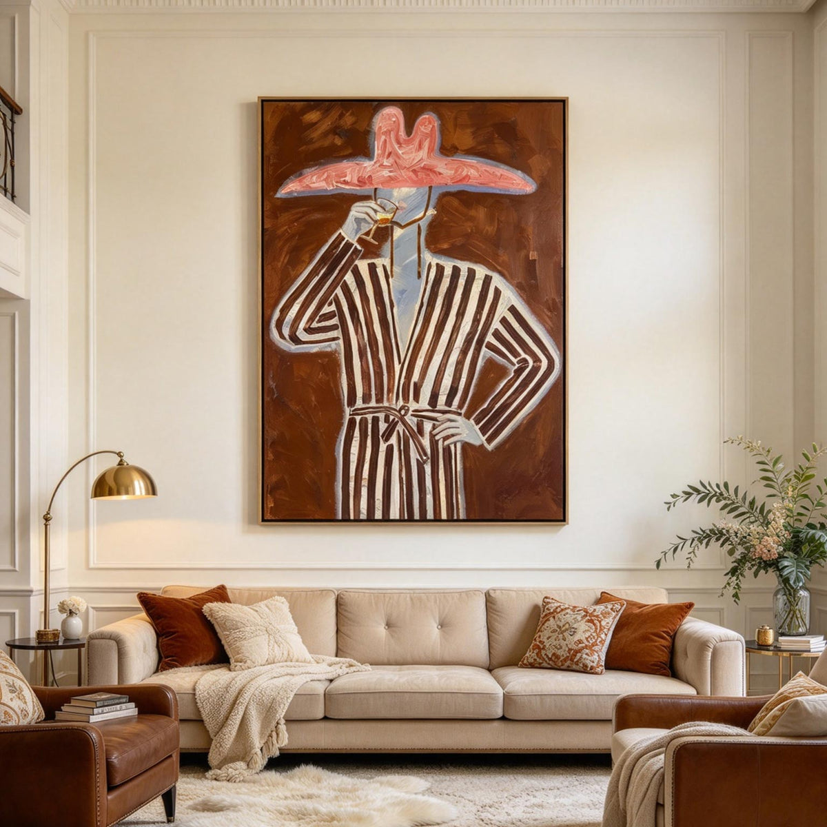 Pink Hat Cocktail Lady Oil Painting | Retro Fashion Wall Art #CA010