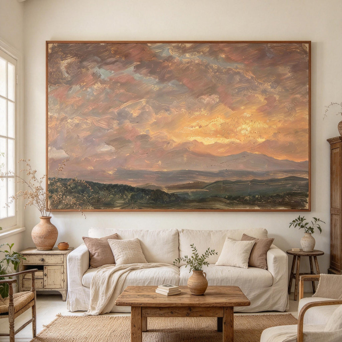 Vintage Sunset Mountain Landscape Wall Art #LS084