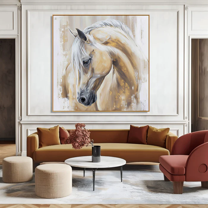 Elegant Horse Wall Art – Neutral Modern Animal Canvas #HA019