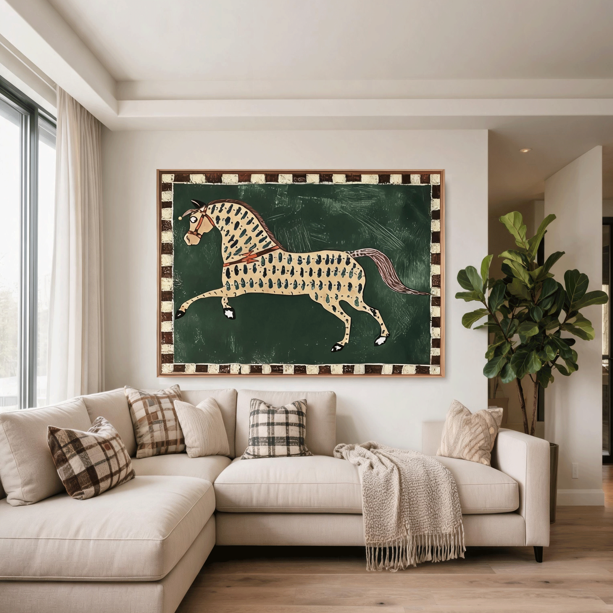 Leopard Horse Wall Art | Modern Equestrian Oil Painting #HA051