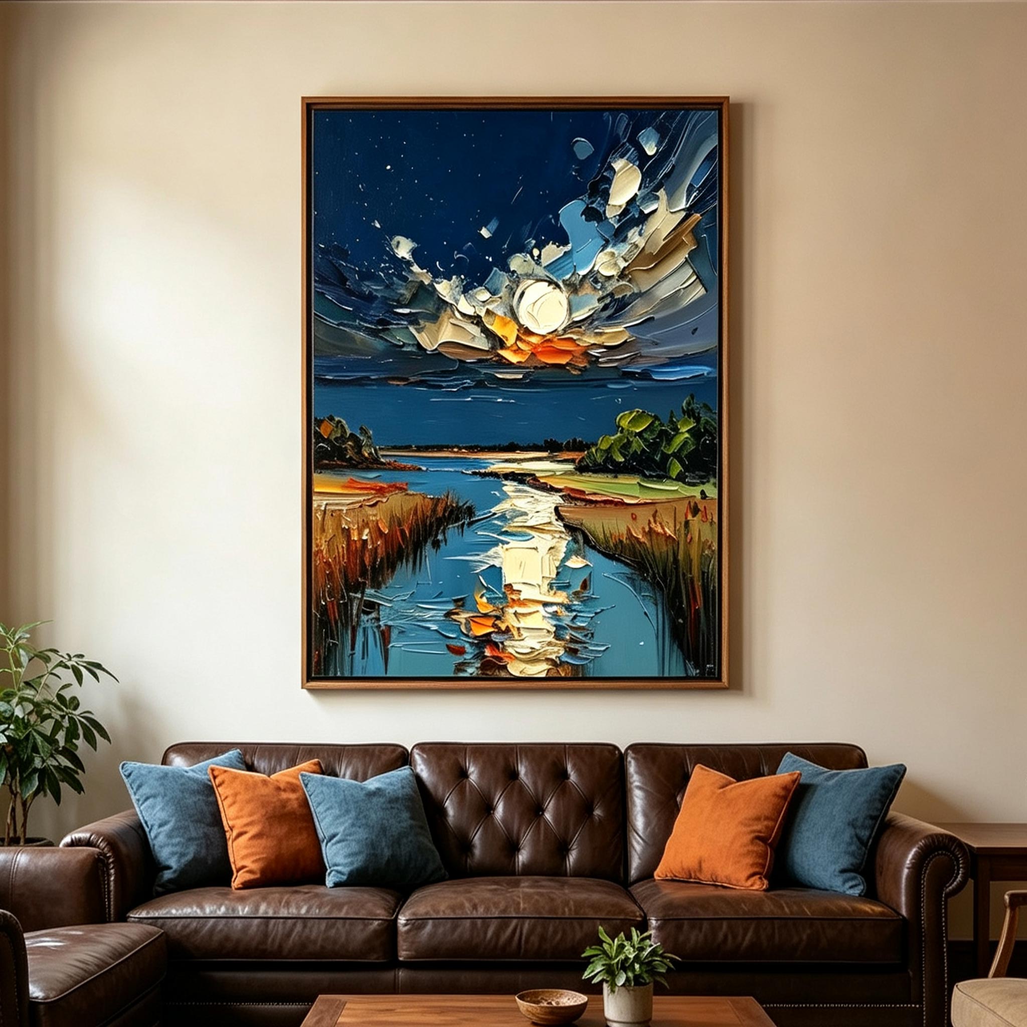 Moonlit River – Heavy Impasto Landscape Painting #LP001