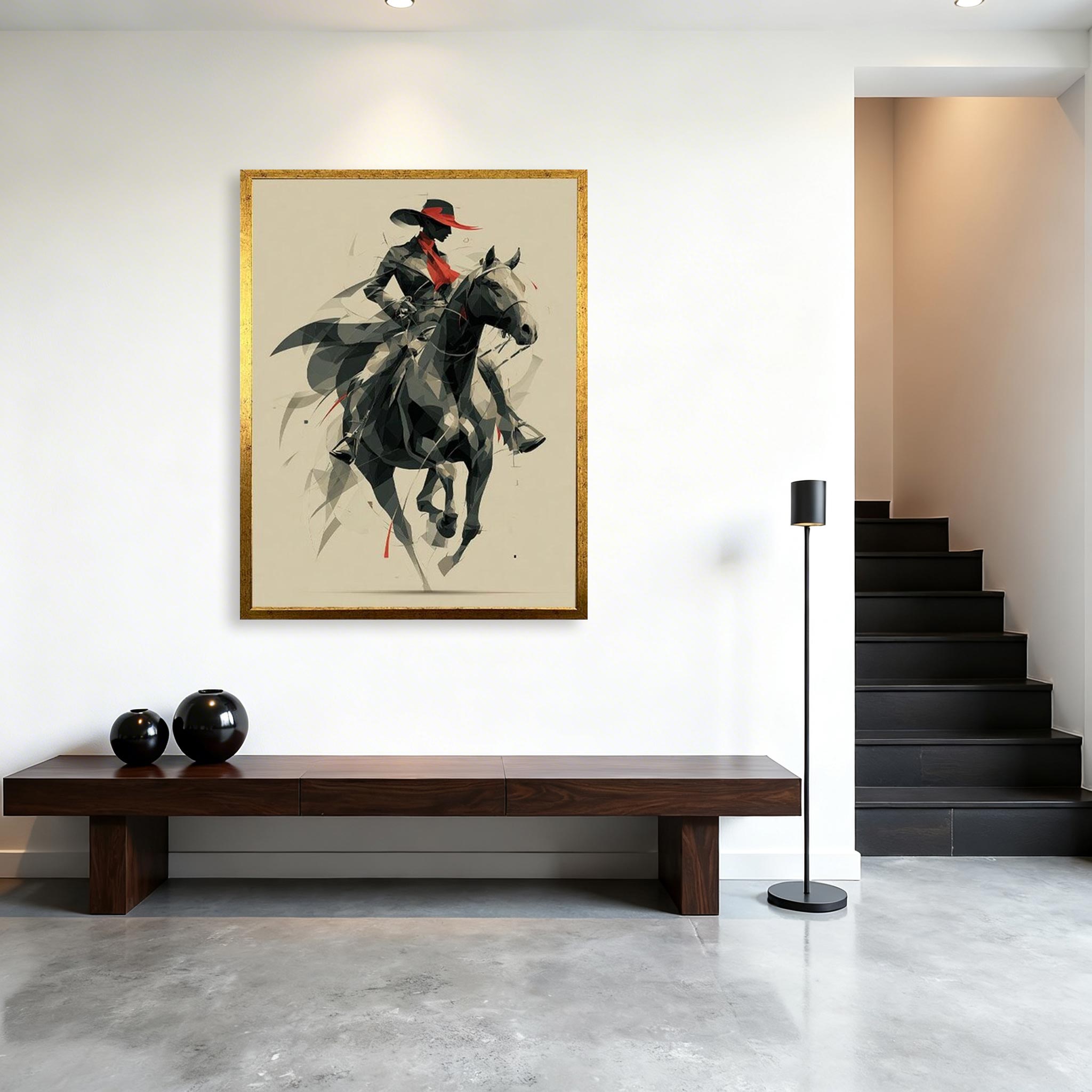 Modern Abstract Horse Rider Canvas Wall Art #HA017