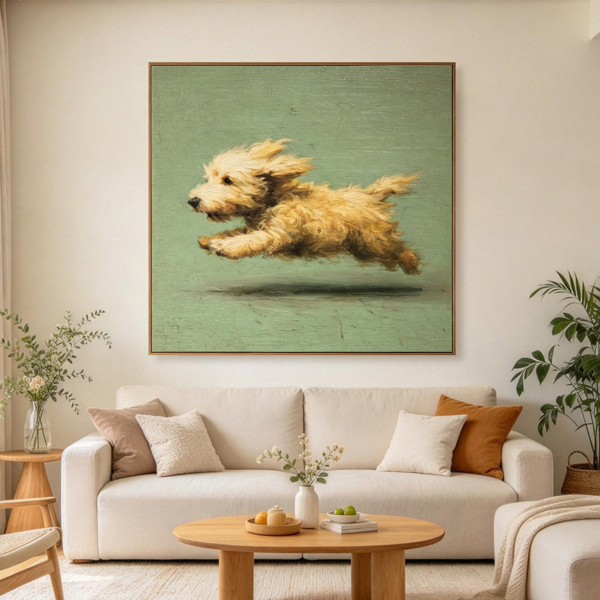 Running Golden Puppy Wall Art #AN030