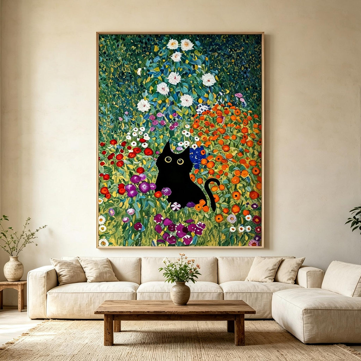 Black Cat in Flower Garden Wall Art #AN013