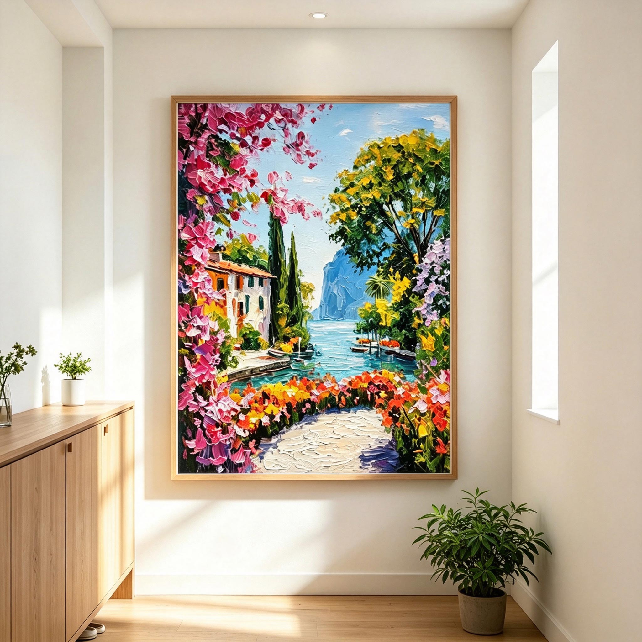 Colorful Lakeside Village Wall Art #LS018