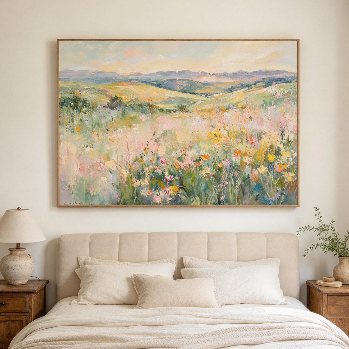 Pastel Wildflower Meadow Landscape Wall Art #LS067