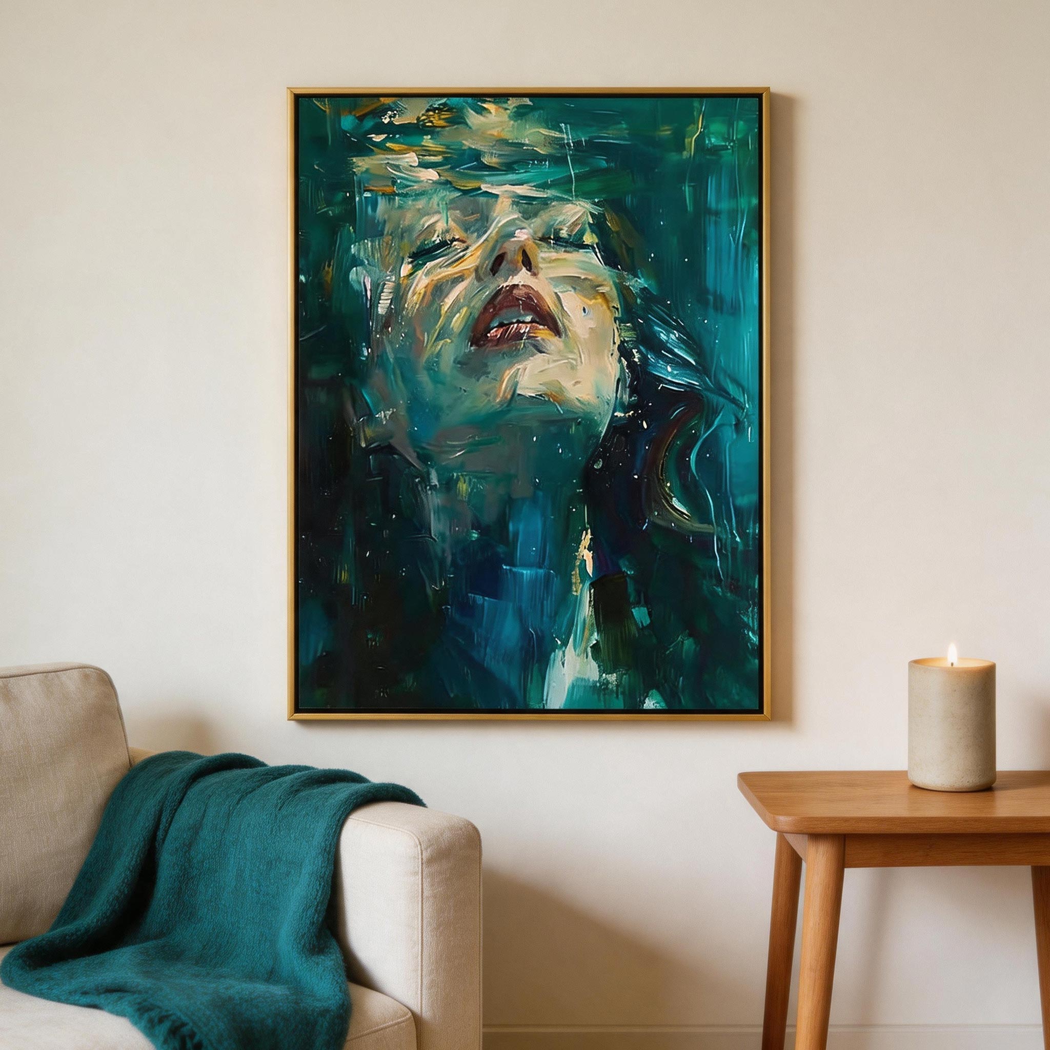 Teal Portrait | Modern Abstract Woman Wall Art #AB023